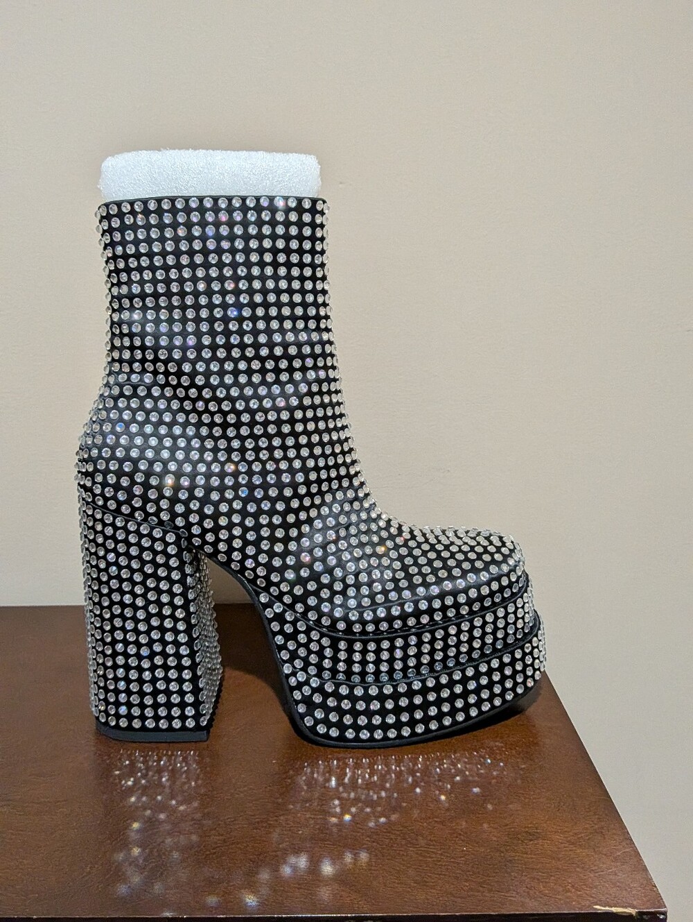 Steve Madden Cobra Black Rhinestone Platform Block Heel Ankle Boots  Women's 8.5
